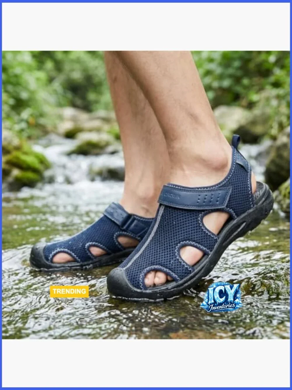 Men's Mesh Hiking Sandals, Closed-Toe Sport Sandals with Adjustable Straps,